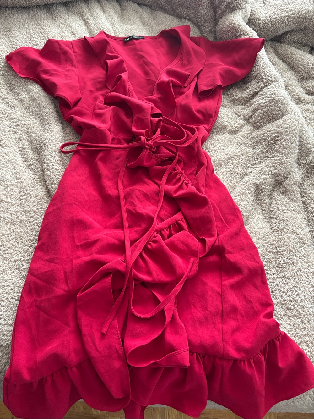 SHEIN Hot Pink/Red Ruffle Wrap Dress with Tie Waist